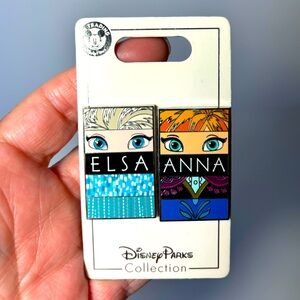 Disney’s Frozen Elsa and Anna enamel trading pins set.